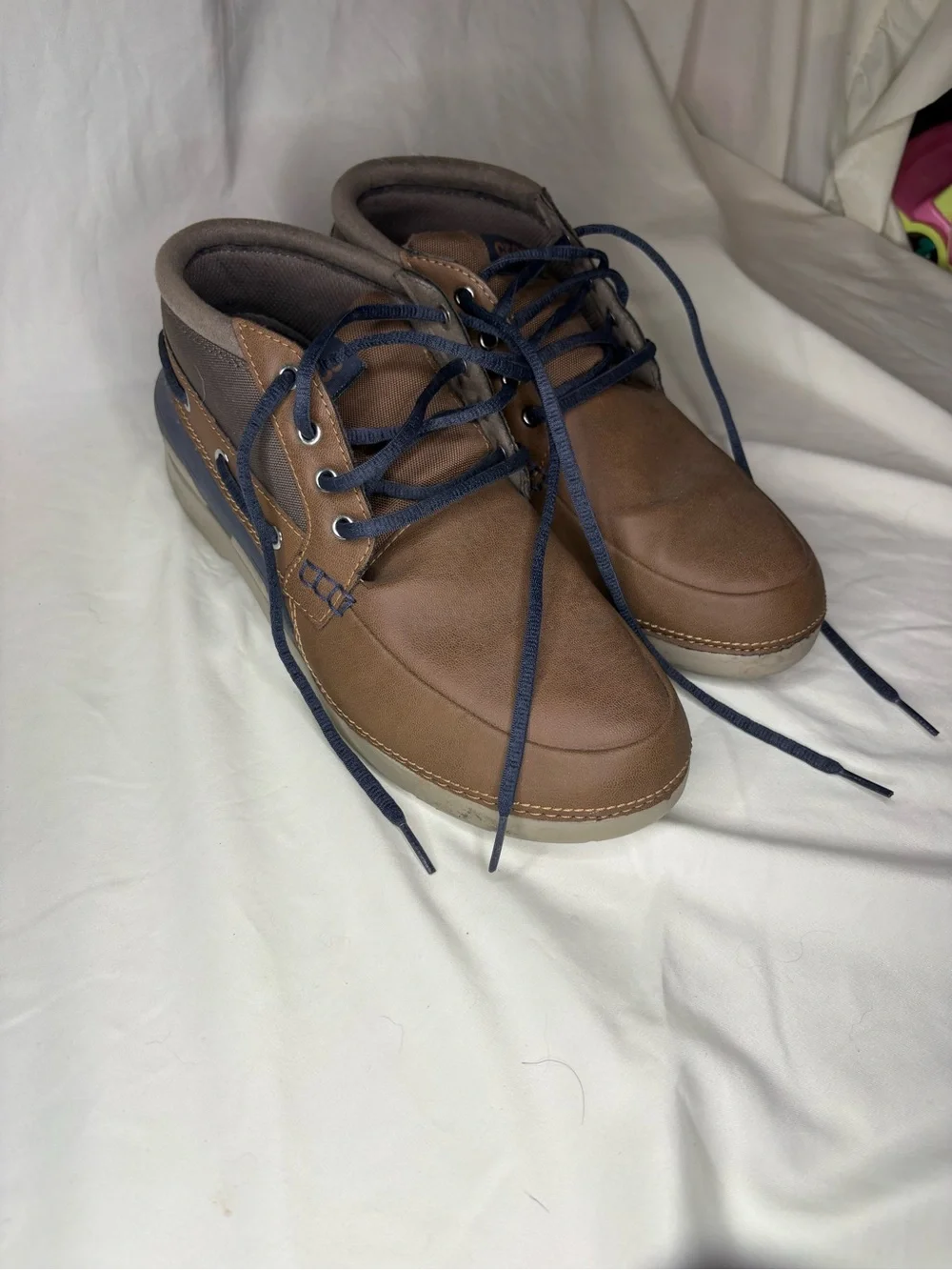 CROCS Men’s Brown Boat Chukka Shoes with Navy Laces Waterproof Size 10